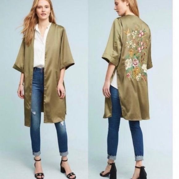 Anthropologie Tops - Anthropologie Floreat Olive Kimono Tunic/Jacket